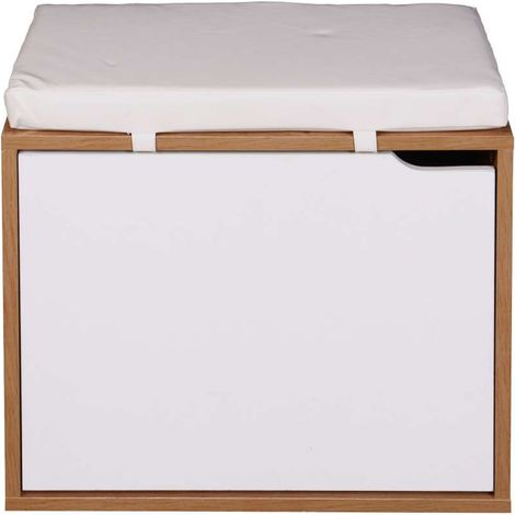 Banco zapatero tapizado polipiel blanca, 50cm(ancho) 46cm(altura) 29.5cm(fondo) (1/4)