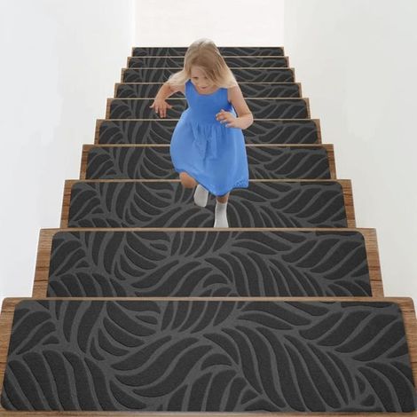 Tapis d'escalier antidérapants, avec support adhésif, adaptés aux enfants, aux personnes âgées et aux enfants, gris foncé, 10 pièces, 5519 cm (1/5)