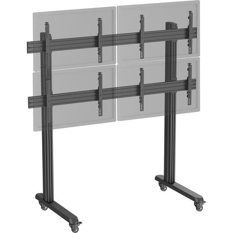 Support TV sur pieds - mur d'images 4 écrans 45''- 55'' hauteur 175cm à roulettes noir (1/3)