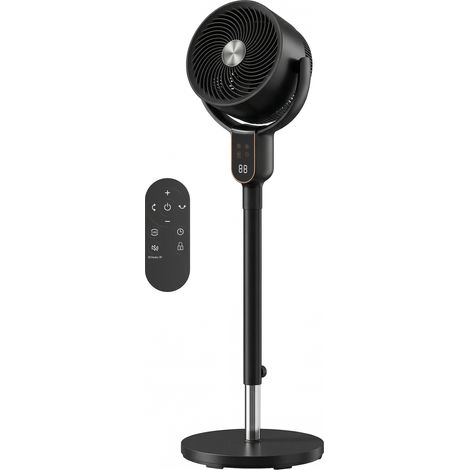 Ventilateur sur pied silencieux 20 dB, oscillation 70°+90°, 8 vitesses, télécommande, minuterie 12H, hauteur réglable