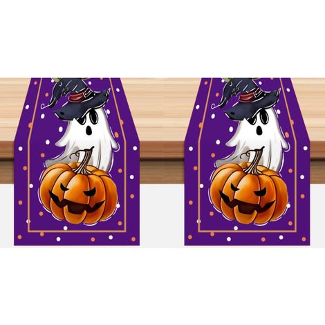 Camino de mesa de Halloween con diseño de calabaza fantasma de 33 x 183 cm, decoración de mesa con diseño de murciélago y calabaza fantasma para cocina (2 piezas) (1/5)