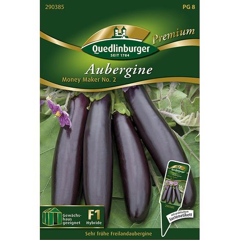 Quedlinburger Saatgut – Aubergine « Money Maker No. 2 » – Graines de légumes, fruits violet foncé d'env. 20 cm