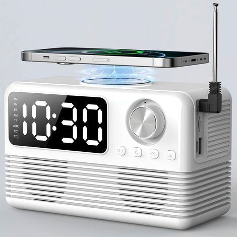 Chargeur sans fil rapide avec haut parleur Bluetooth et radio réveil station de charge 4 en FM 15 W (1/5)
