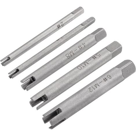 Juego de machos de roscar manuales,Extractores de rosca de 5 piezas M5-M12 / 8-10-1/2",acero de alto carbono,ranuras de 3/4 (1/2)