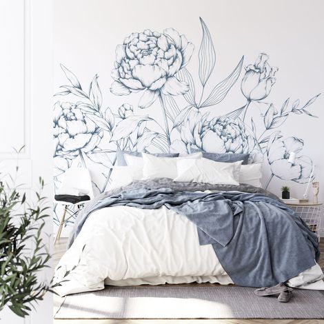 Papier Peint Panoramique Caresse de Pivoines, Noir et blanc 150 x 250cm (1/5)