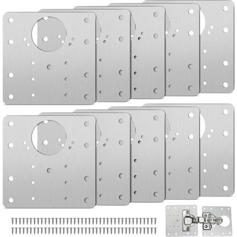 Piastra di riparazione per cerniere di mobili con foro, 10 staffe di riparazione, piastre di facile installazione con viti, kit di riparazione cerniere per legno, mobili e scaffali (1/5)
