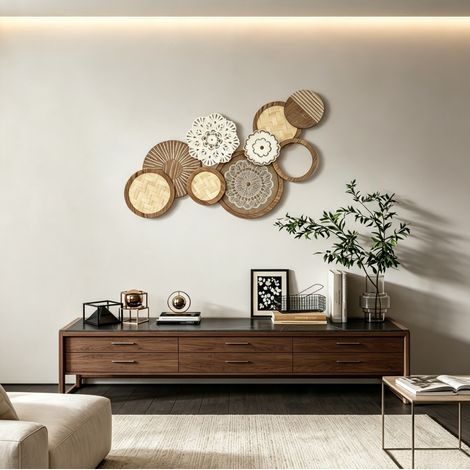 Wanddekoration aus Holz 83,8 x 4,4 x 44,5 cm in Naturholz-Optik, MDF und Bambus OKMYHOME (1/5)