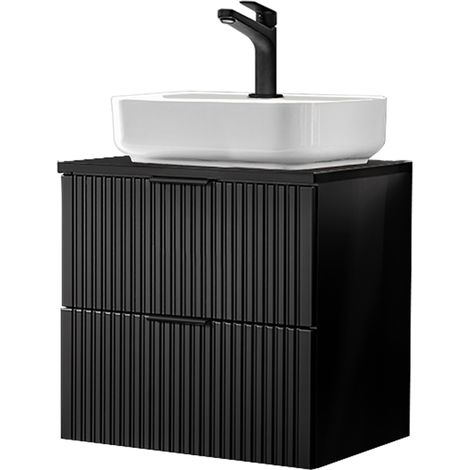 Waschtisch, 61cm, mit Keramikbecken, ADELAIDE-56-BLACK, matt schwarz gerillt, B/H/T ca. 60,6/73,2/46,5 cm (1/5)