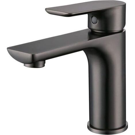 Robinet en acier inoxydable gris pour lavabo de toilettes, sortie eau chaude et eau froide avec tuyau d'arrivée de 60 cm (1/5)