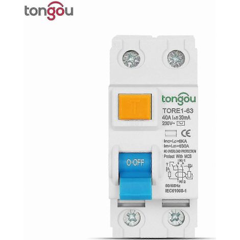 Disjoncteur différentiel 2P 16A 63A 10mA 30mA 100mA 6kA 230V (1/2)