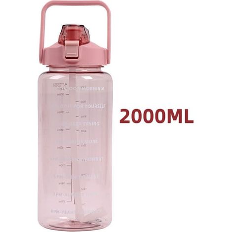 Gourde de 2 litres avec paille, grande tasse de sport portable, rose, 2000 ml