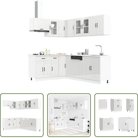 Küchenschränke - 11-tlg. Küchenschrank-Set Kalmar Hochglanz-Weiß Holzwerkstoff (1/5)