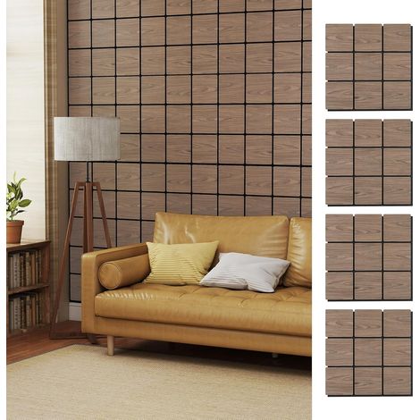 COSTWAY Set di 4 Pannelli Fonoassorbente, Pannelli Acustici per Pareti, 62 x 62 cm, 9 Tavoletta Esagonali in Legno, per Riduzione del Rumore, Decorazione Interna (1/5)
