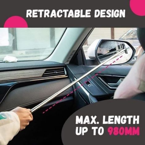 Raclette pour rétroviseur de voiture - Noir - 98 cm - Rétractable - Portable - Éponge douce (1/4)