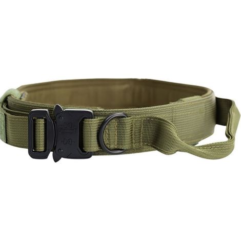 Collier chien tactique militaire vert armée, épais avec poignée de contrôle, robuste et résistant, ajustable, accessoire de dressage canin, équipement extérieur. (1/5)