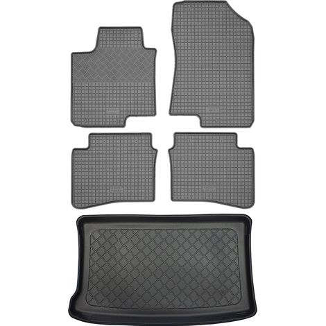 Ensemble de tapis de sol en caoutchouc pour Hyundai i20 II Hatchback (5 portes) de décembre 2014 à juillet 2020 : tapis de sol de voiture et tapis de coffre. (1/5)