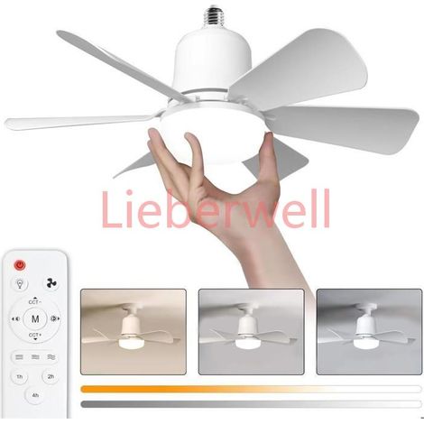 Ventilateur plafond avec lumiere,30W Lampe Ventilateur Plafond avec Douille E27, Dimmable LED pour Chambre,Salon,3 Vitesses,6 Pales (1/5)