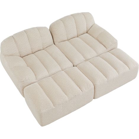 Sofá modular 2 plazas con otomanas, espuma 32D, forma ergonómica, Fleece granulado, Beige Blanco (1/5)