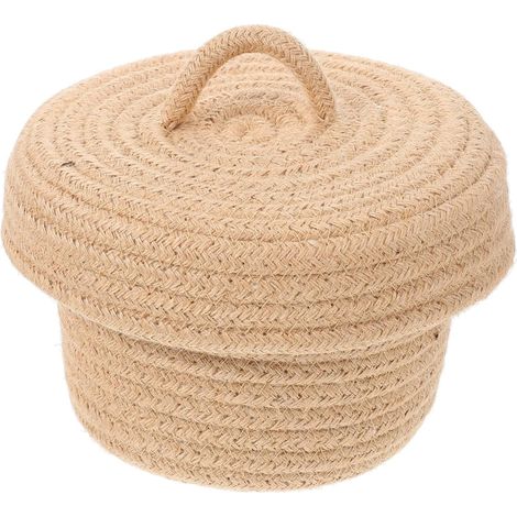 Panier de Rangement Tressé Peu Encombrant avec Couvercle en Corde de Coton Conteneur Décoratif pour Chambre, Salle de Bain (1/5)