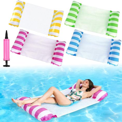 Flottant Hamac Gonflable, Matelas Gonflable Piscine, 4 in 1 Hamac Gonflable Piscine, Hamac à Eau avec Pompe Manuelle Incluse, pour Piscine et Plage