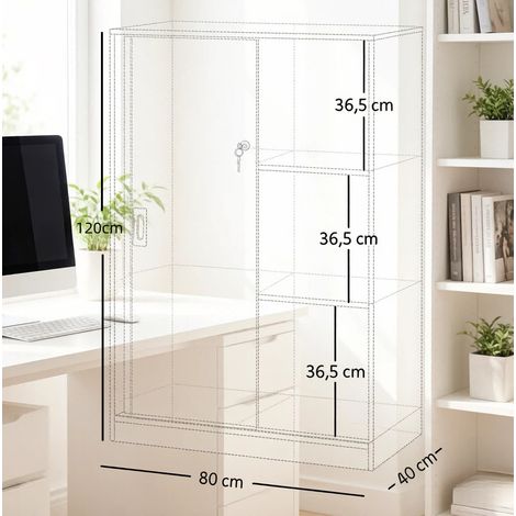 Armoire de bureau noire avec portes coulissantes verrouillables, 80x40x120 cm (1/5)