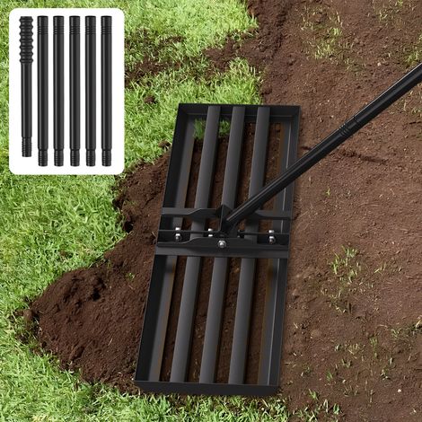 Wolketon Râteau de nivelage gazon 75 x 25 cm avec manche en acier, outil de jardin