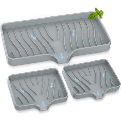 3-piece kitchen sink tray, self-draining kitchen soap dish, silicone sponge holder for kitchen sink, kitchen bathroom sink organizer (1/5)