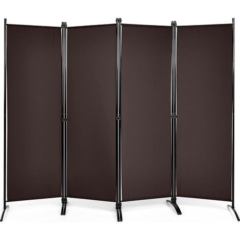 Costway – Paravent intérieur pliable 4 panneaux 220x173cm – Cloison de séparation en fibre polyester – Structure en acier robuste – Écran d’intimité marron (1/5)