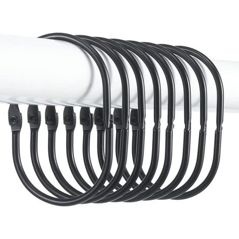 Anneau de Rideau de Douche - 8 Pièces - Crochets de Rideau - Métalliques - Facile à Installer - Glissement Rapide - Pour Rideaux et Rideaux de Douche - Anneaux et Crochets - 6.7×3.9 cm - Zwart (1/5)