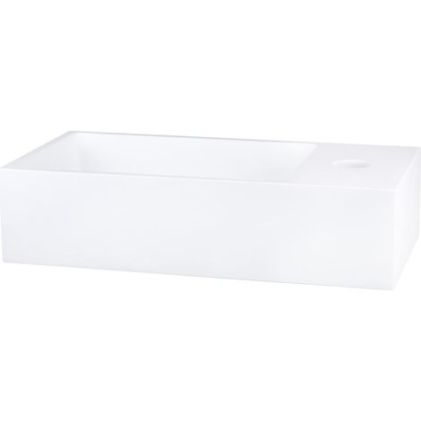 Lavabo à Poser - Surface Solide - Résistant aux Rayures - Montage Mural avec Trou de Robinet - Lavabo Compact pour Salle de Bain - 36 x 18,5 x 9 cm - Blanc (1/4)