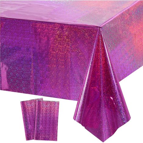 2 nappes de table en plastique irisé, effet holographique, 137 x 274 cm, décoration mariage, anniversaire, bal, réception (1/5)