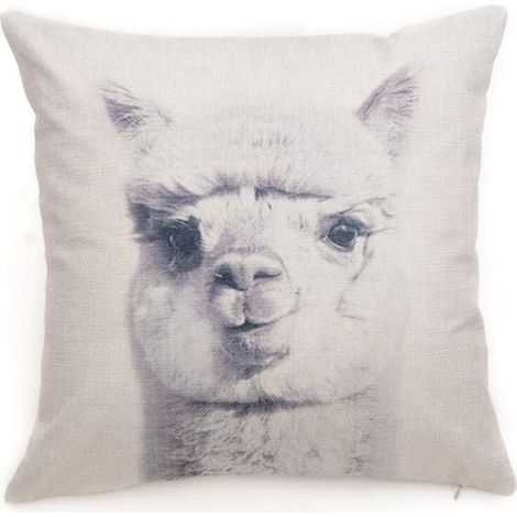 Taie D'oreiller Coton Lin Animaux Motif Coussin Décoration pour La Maison Canapé Voiture Set Banc Canapé Décor(Alpaga) (1/4)