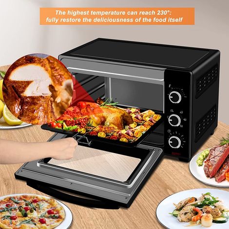 WOLTU Mini Backofen 32 Liter, 1600 Watt Toasterofen Herausnehmbares, 5 Heizmodi, Doppelglastür Pizzaofen mit Drehspieß Backblech Grillrost Krümelblech Rostheber, schwarz