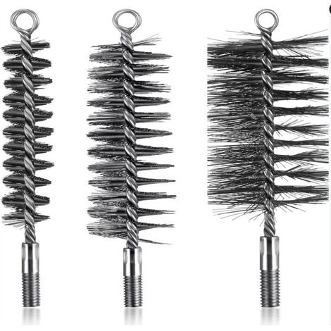 Brosse de ramonage Ahlsen 3 pièces pour cheminée, poêle et chaudière, goupillon métallique rond en fil d'acier résistant, diamètres 30/50/80 mm, nettoyage efficace des conduits. (1/5)