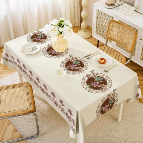 Nappe Exterieur Jardin Impermeable Rectangulaire PVC, Toile Cirée Nappe Anti Tache Plastique Protection de Table pour Fête Anniversaire Salle à Manger Cuisine (140x140cm)