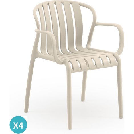 Ensemble de 4 fauteuils en polypropylène couleur crème (1/5)