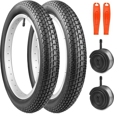 Lot de 2 pneus de vélo de 12/14/16/18/20/24/26 x 2,35 pouces avec chambre à air et démonte-pneu pour vélo d'équilibre pour enfants, BMX, VTT, cruiser (1/5)