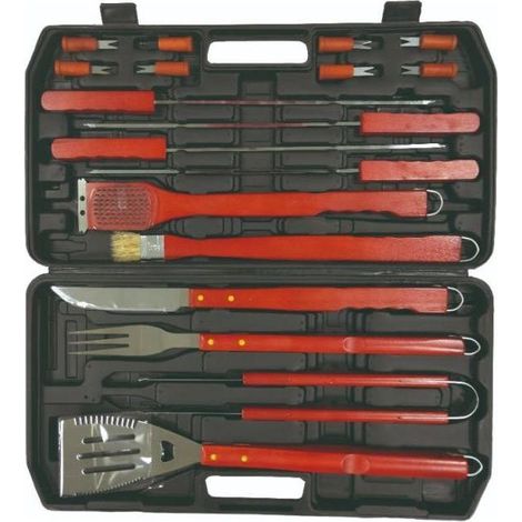 Sandrigarden 7893420 Set per Barbecue 18 Pezzi Acciaio Inox Manico Legno con Valigetta (1/4)