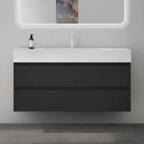 Mai & Mai Meuble de Salle de Bain Gris Noir Mat avec Lavabo Meuble sous Vasque 120x48x63cm Meuble Suspendu avec 2 Tiroirs (1/5)