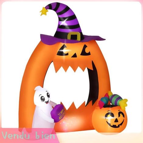 LIA Arche de citrouille gonflable d'Halloween 150 cm avec fantôme mignon décoration gonflable d'Halloween avec lumières LED (1/5)
