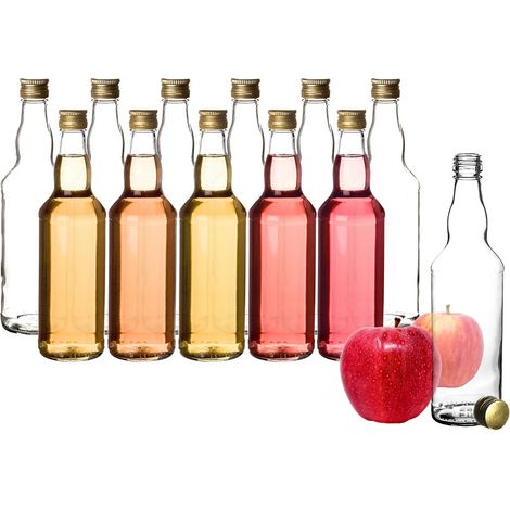 Lot de 12 bouteilles en verre BigDean de 500 ml avec bouchon à vis doré - Bouteilles pour jus, liqueurs, lait et huile - Bouteilles à lait, à jus et à huile (1/5)