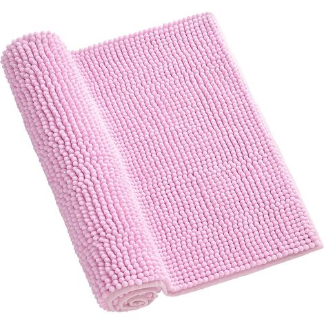 Tapis antidérapant en chenille, absorbant l'eau, pour salle de bain et salon (rose) (1/5)