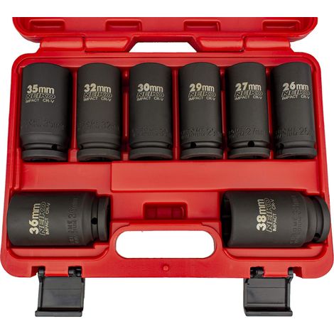 Neiko 02460A - Set di chiavi a bussola a impatto profondo, 8 pezzi, assortite, misure metriche (da 26 a 38 mm), in acciaio al cromo vanadio (1/5)