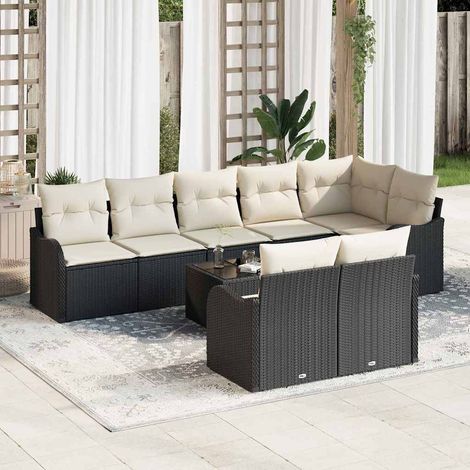 Gartensofa-set Schwarz Poly-Rattan
