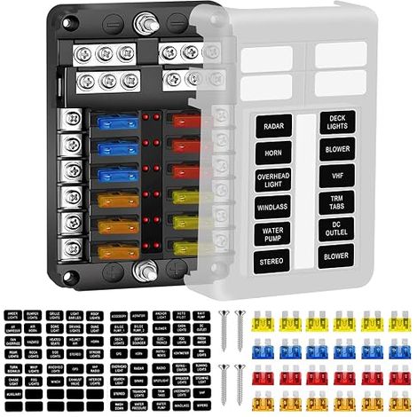 Porte Fusible 12V, 12 Voies Boîte Fusibles Voiture avec Fusible Lames (1/5)