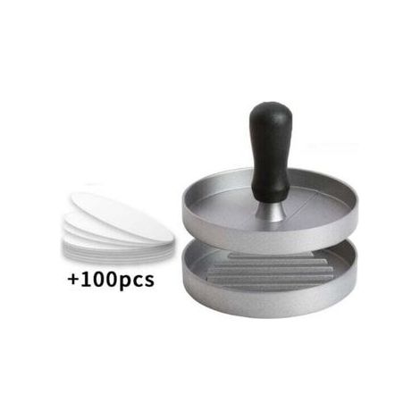 1PC Presse à Burger Moule Steak Haché en Aluminium Revêtement Antiadhésif + 100 Feuilles De Papier , Ustensiles Cuisine pour Faire Délicieux Hamburgers, Galettes Et Barbecues, Argent (1/5)
