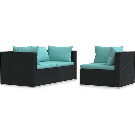Maison Exclusive - Set Divani da Giardino 3 pz con Cuscini Nero in Polyrattan (1/5)