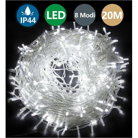 Cadena de luces LED Hengda de 20 m, 200 LED, IP44, CREE, blanco, 8 modos, IP44, para fiestas, jardín, interior y exterior, decoración navideña - Blanco frío (1/4)