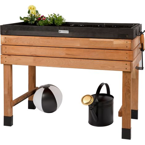 WONDERMAKE® Großes Hochbeet aus Kirschbaum Holz für Garten Balkon Terrasse, Pflanzkasten Bausatz XL hochwertig rechteckig mit Innen-Folie, Kräuterbeet Pflanzenkasten deko, dunkel-braun schwarz (1/5)