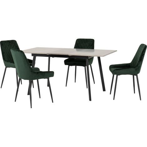 Avery Extending Dining Set with Avery Chairs - Concrete/Grey Oak Effect/Black/Emerald Green Velvet (1/5)